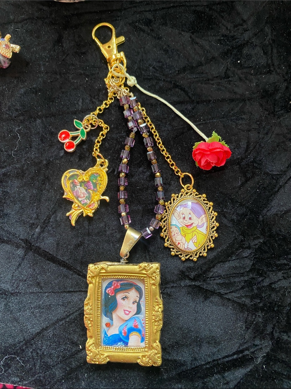 Disney Snow White Bag Charm Key Ring Princess Apple Purse Charm Keychain Rare
